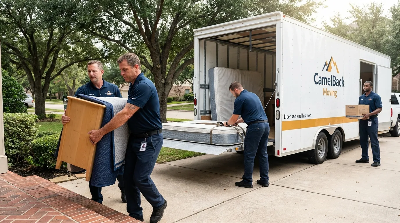 Crew loading residential truck for cross-state move from Bellevue, WA