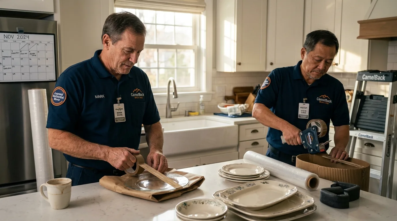 Professional crew packing kitchen dishware in Bellevue, WA
